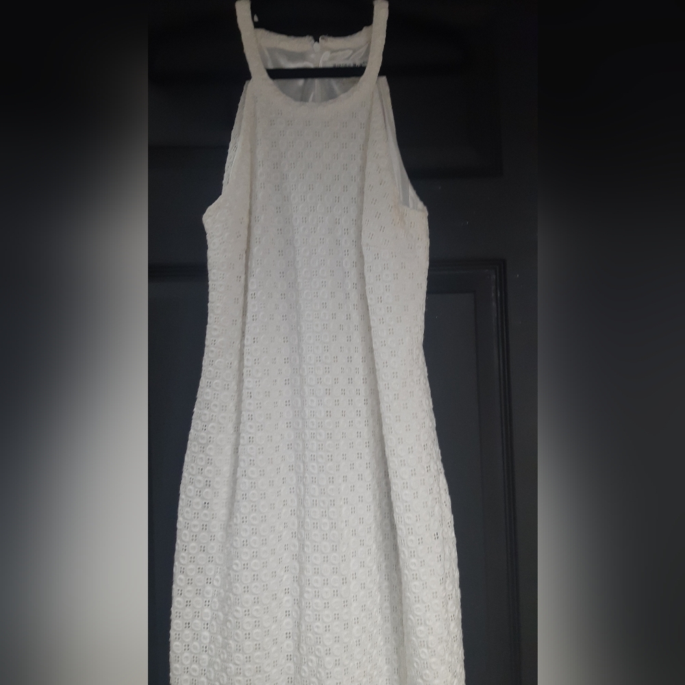 Size 6 Bianca Nygard White Sleeveless Dress With Eyelets And Silky Lining